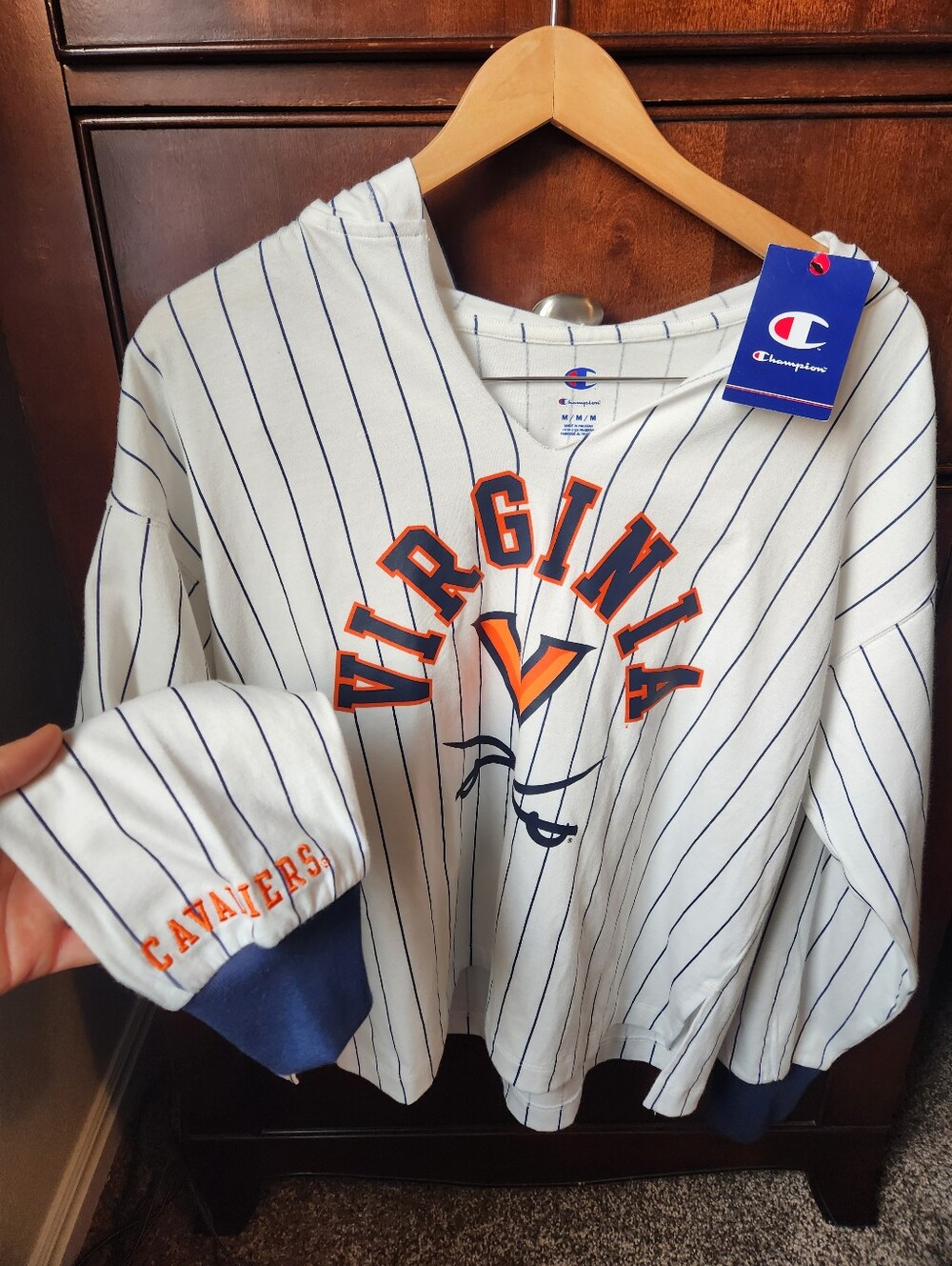 NWTs Champion Virginia Cavaliers Pinstripe Crewneck Hoodie Sz M